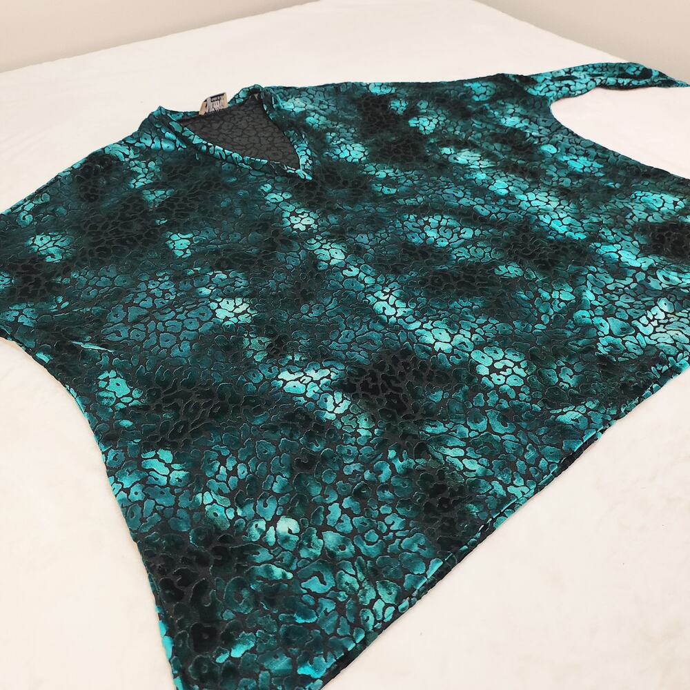 Vintage Show Me Your Mumu Teal Velvet Leopard Top Small Whimsigoth Metallic 90s - Picture 8 of 14